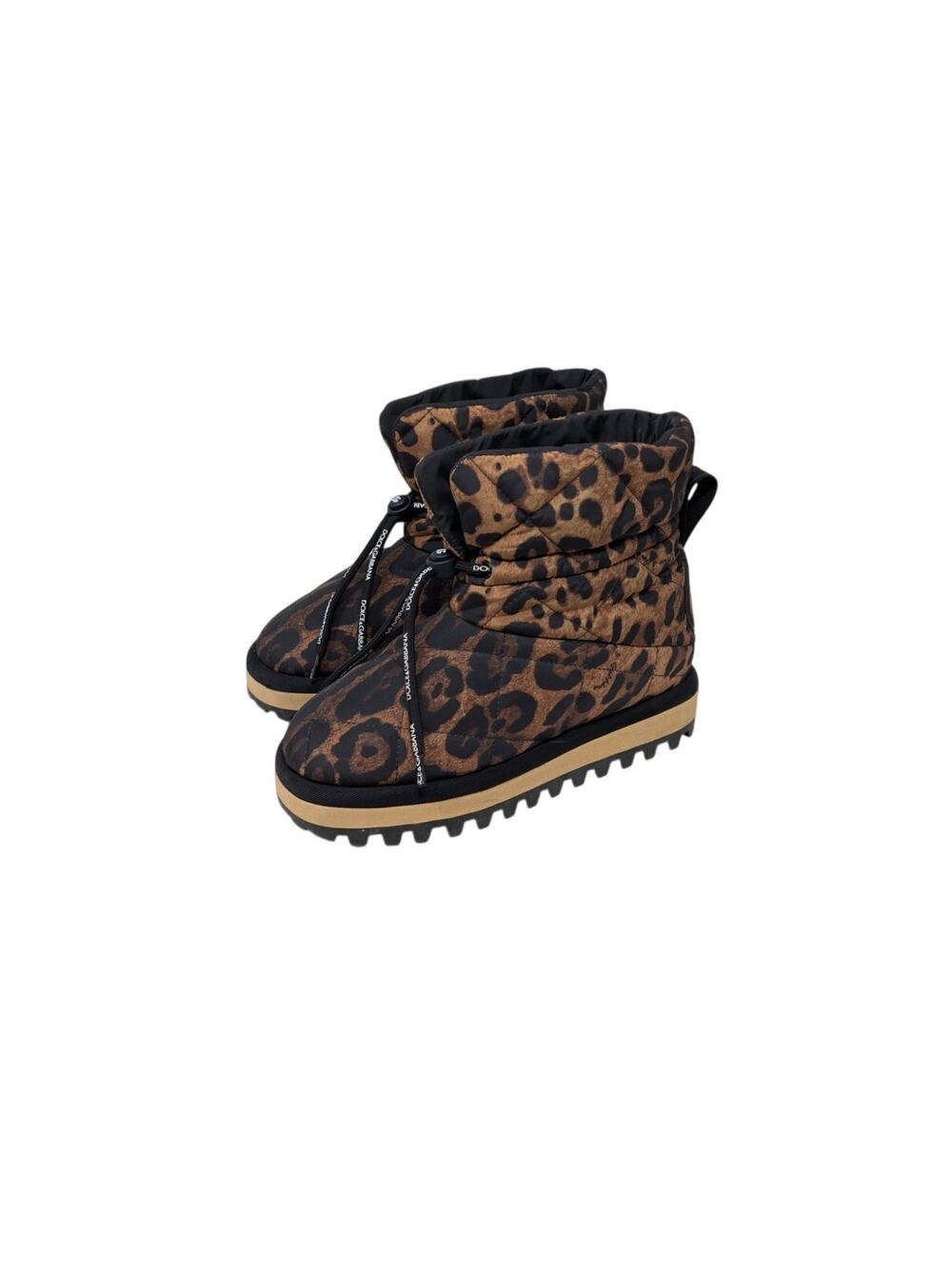 Dolce & Gabbana Leopard Print Puffer Snow Boots Size 37 Italy